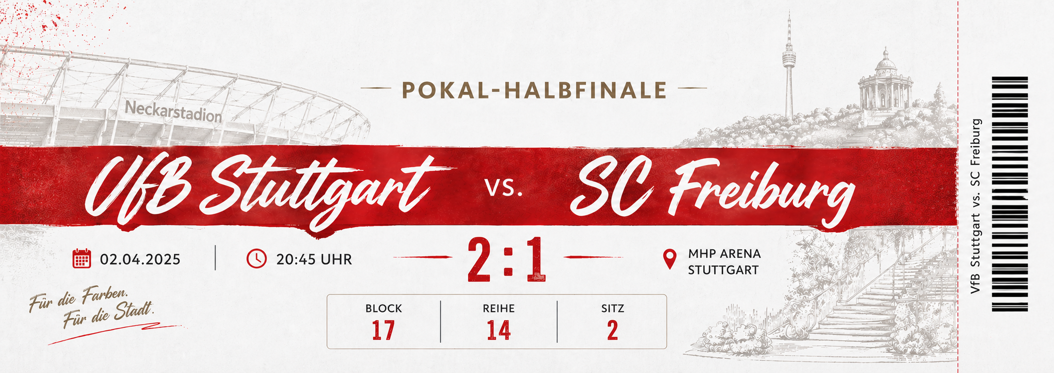 Ticket-Erinnerung DFB-Pokalhalbfinale VfB Stuttgart vs. SC Freiburg