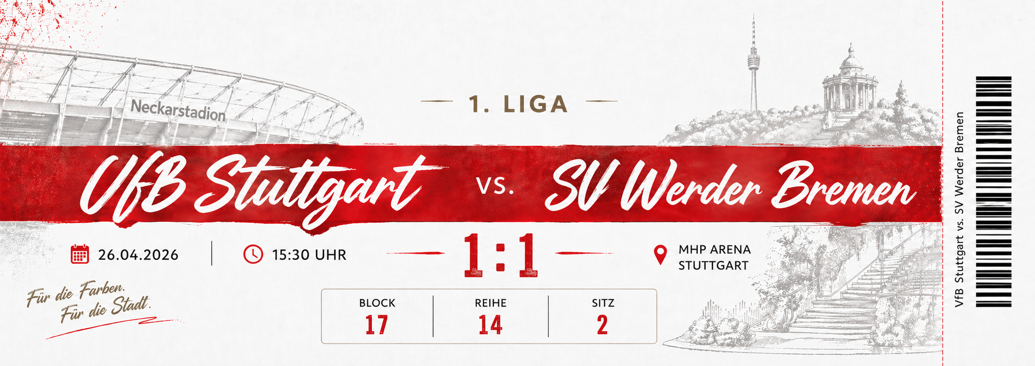 Ticket-Erinnerung Bundesliga VfB Stuttgart vs. SV Werder Bremen